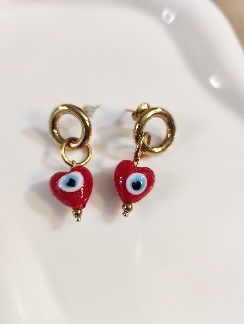 Stainless Steel Red Evil Eye Charm Earrings